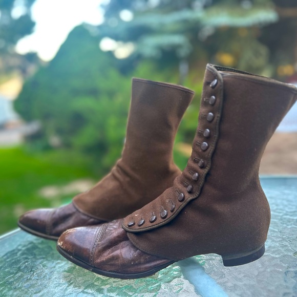 Anthropologie Shoes Antique Button Boots With Key Leather Imperial Denver Brown Heel 80s